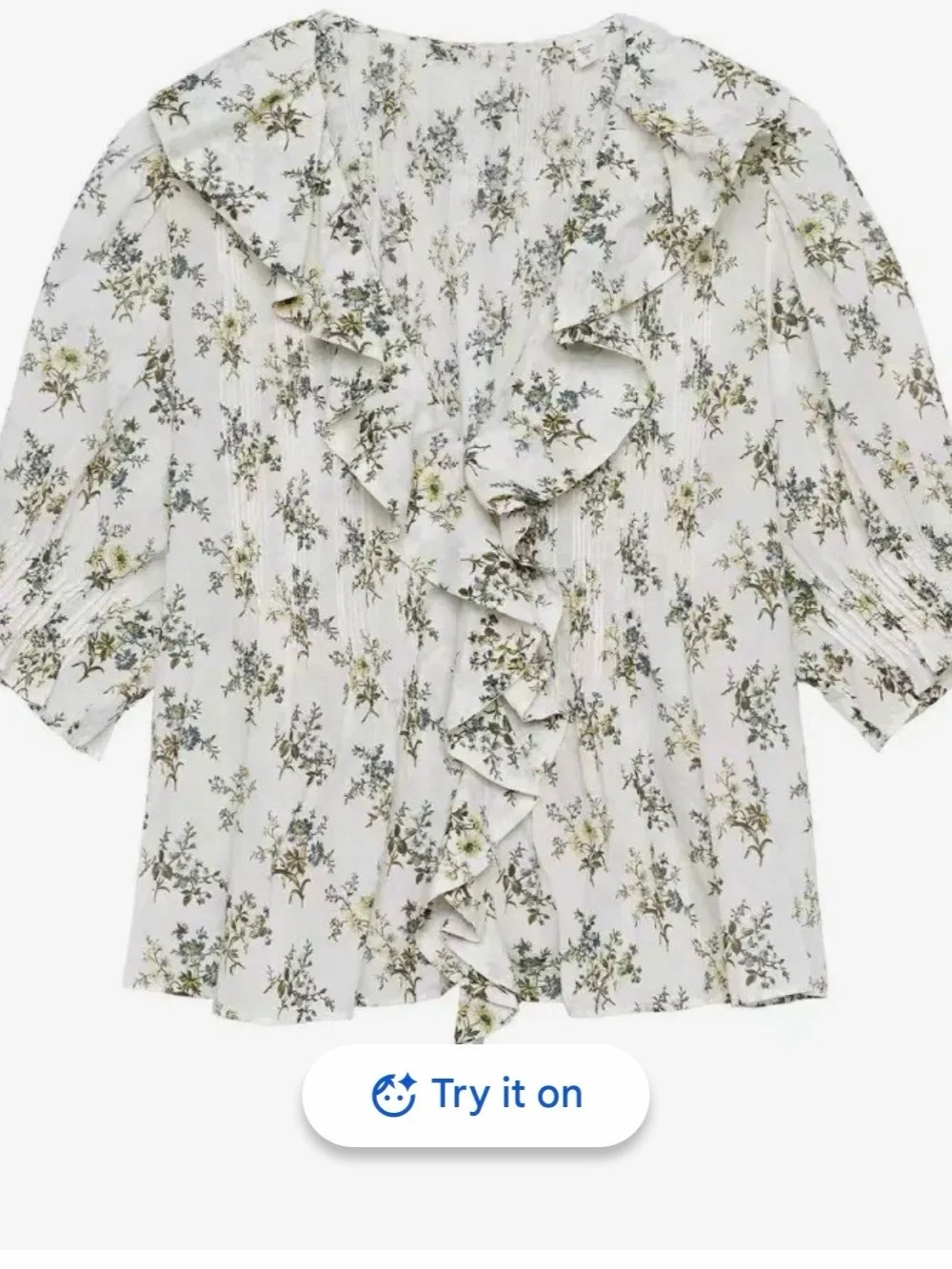 Doen Cream Floral Ruffle V-Neck Blouse